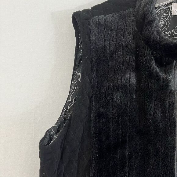 Chico’s Women’s Black Faux Fur Full Zip Vest Size 3 US XL Quilted Back - Picture 3 of 9